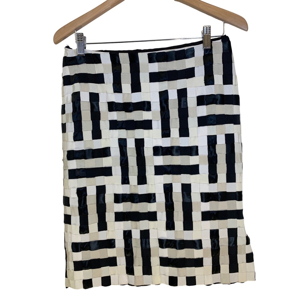 NWT Vintage 550 Seventh Ave Woven Ribbon Skirt 6 Cotton Quiet Luxury Geometric
